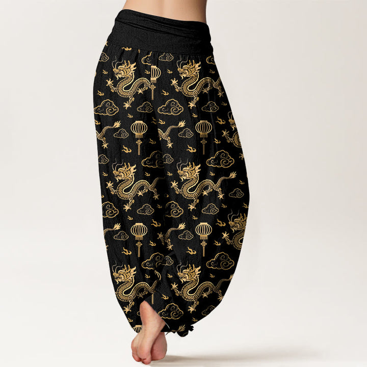 Pantalones bombachos de algodón con cintura elástica para mujer, estampado de Buddha Stones, dragón, nube auspiciosa y farolillo. - image 9