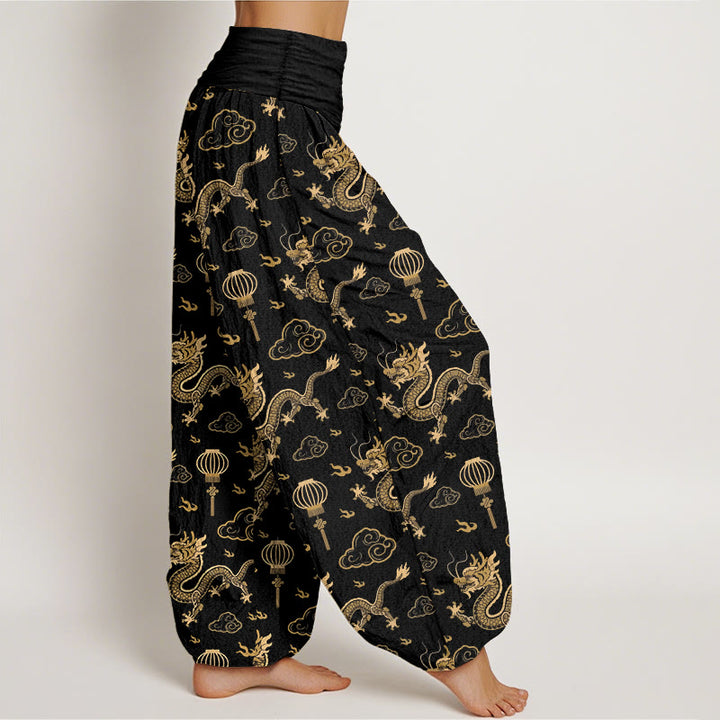 Pantalones bombachos de algodón con cintura elástica para mujer, estampado de Buddha Stones, dragón, nube auspiciosa y farolillo. - image 10
