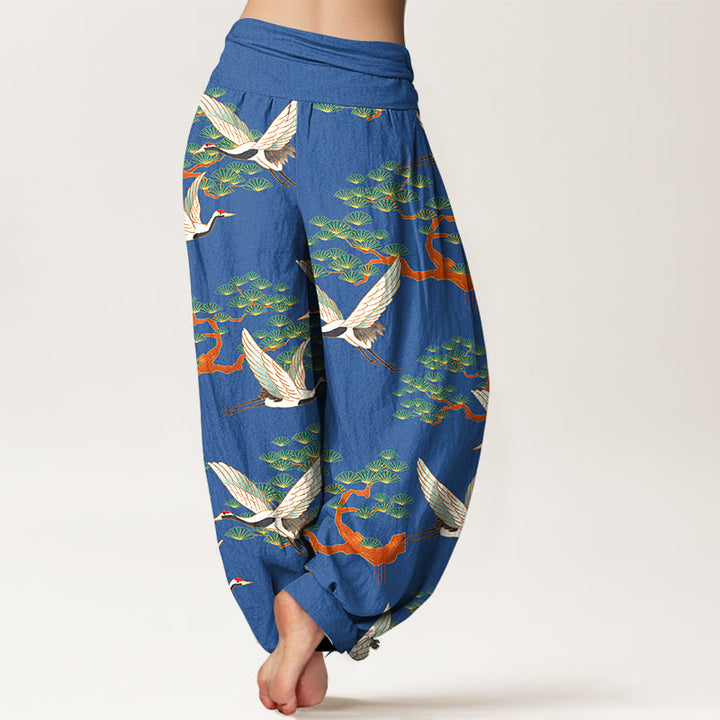 Pantalón tipo harem de cintura elástica para mujer, de algodón puro, con estampado de Buddha Stones, pinos y grullas. - image 1