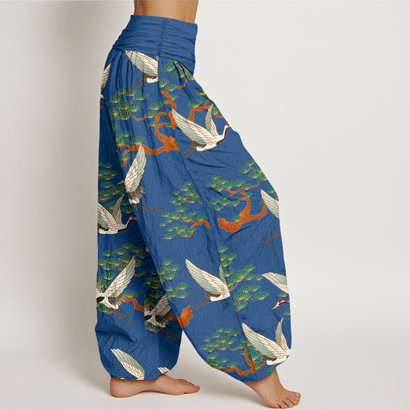 Pantalón tipo harem de cintura elástica para mujer, de algodón puro, con estampado de Buddha Stones, pinos y grullas. - image 2