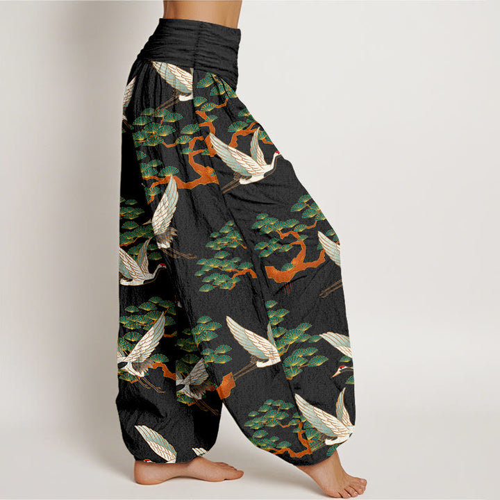 Pantalón tipo harem de cintura elástica para mujer, de algodón puro, con estampado de Buddha Stones, pinos y grullas. - image 10