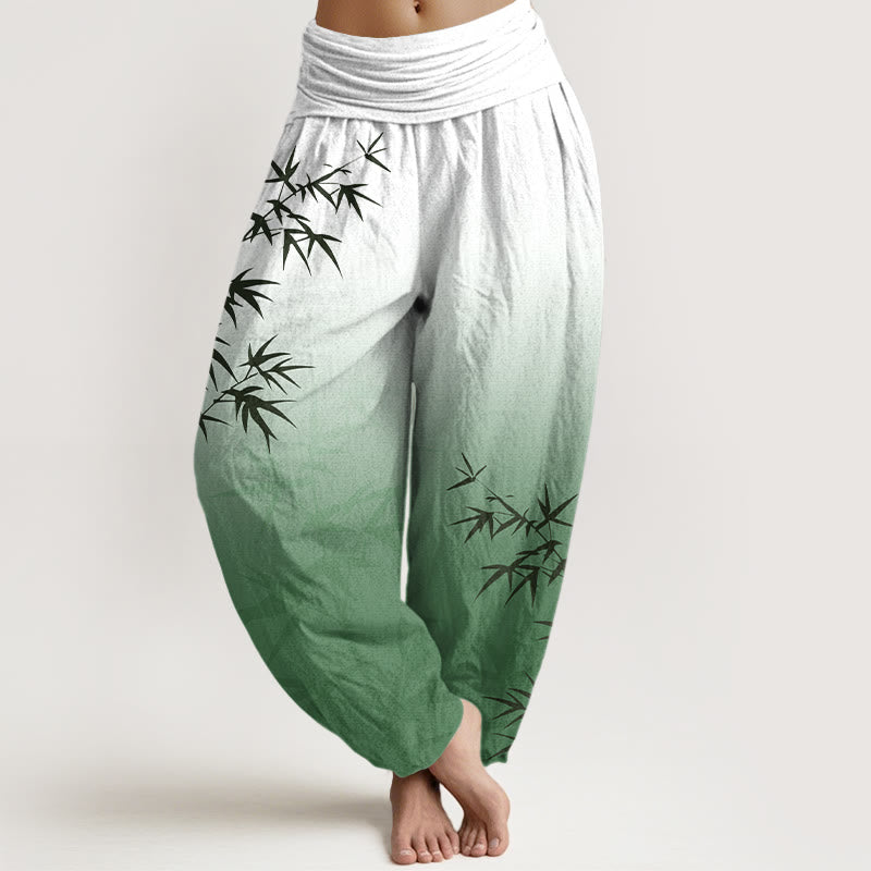 Pantalón tipo harem de mujer, de algodón puro, con cintura elástica, estampado degradado de Buddha Stones. - Verde mar medio - US16，UK/AU20，EU48 (3XL) - image 0