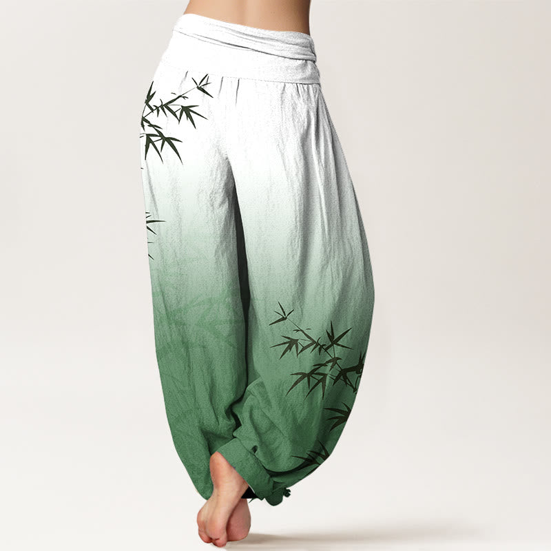 Pantalón tipo harem de mujer, de algodón puro, con cintura elástica, estampado degradado de Buddha Stones. - image 1