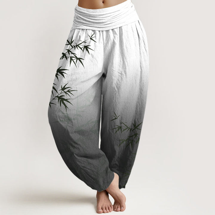 Pantalón tipo harem de mujer, de algodón puro, con cintura elástica, estampado degradado de Buddha Stones. - Negro - US16，UK/AU20，EU48 (3XL) - image 5