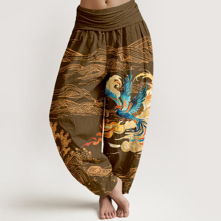 Pantalón tipo harem de algodón puro con cintura elástica y estampado de paisaje de las montañas Phoenix y Buddha Stones para mujer. - Perú - US16，UK/AU20，EU48 (3XL) - image 5