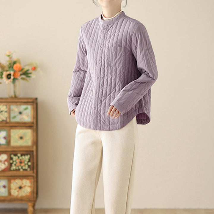 Chaqueta térmica de algodón de manga larga con cuello alto y diseño sencillo para mujer de Buddha Stones , con bolsillo. - image 4