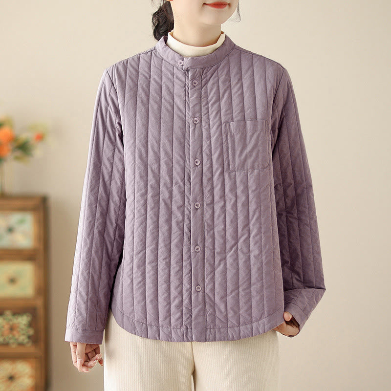 Chaqueta térmica de algodón de manga larga con cuello alto y diseño sencillo para mujer de Buddha Stones , con bolsillo. - Ciruela - US8-10，UK/AU12-14，EU40-42 (2XL) - image 0