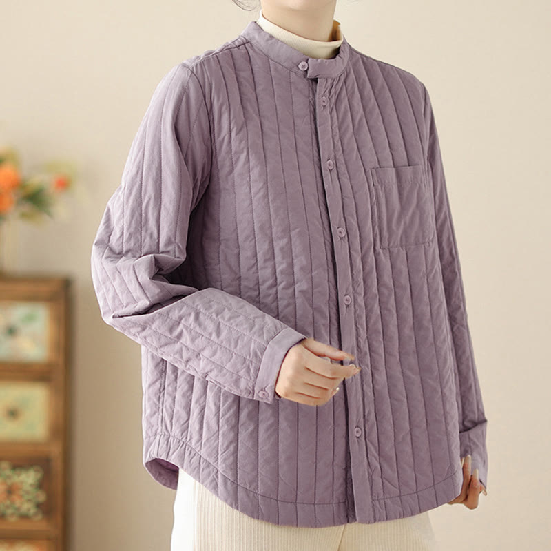 Chaqueta térmica de algodón de manga larga con cuello alto y diseño sencillo para mujer de Buddha Stones , con bolsillo. - image 3