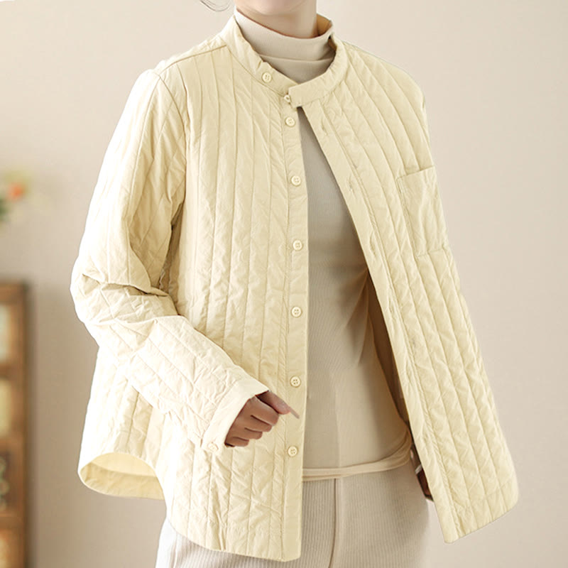 Chaqueta térmica de algodón de manga larga con cuello alto y diseño sencillo para mujer de Buddha Stones , con bolsillo. - image 9