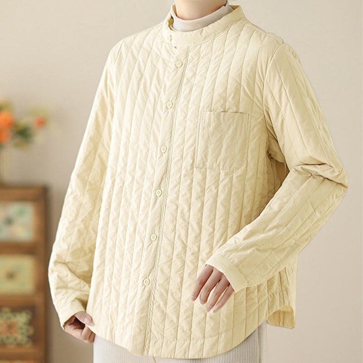 Chaqueta térmica de algodón de manga larga con cuello alto y diseño sencillo para mujer de Buddha Stones , con bolsillo. - image 7