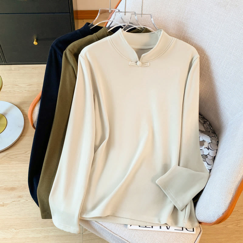 Camisa de manga larga de algodón para mujer, color liso, cuello alto, diseño con botones tipo rana, Buddha Stones primaveral - Blanco antiguo - US8-10，UK/AU12-14，EU40-42 (2XL) - image 0