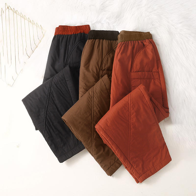 Pantalones tipo harem de invierno para mujer, lisos, con cintura elástica, gruesos, con bolsillos , de Buddha Stones. - image 15