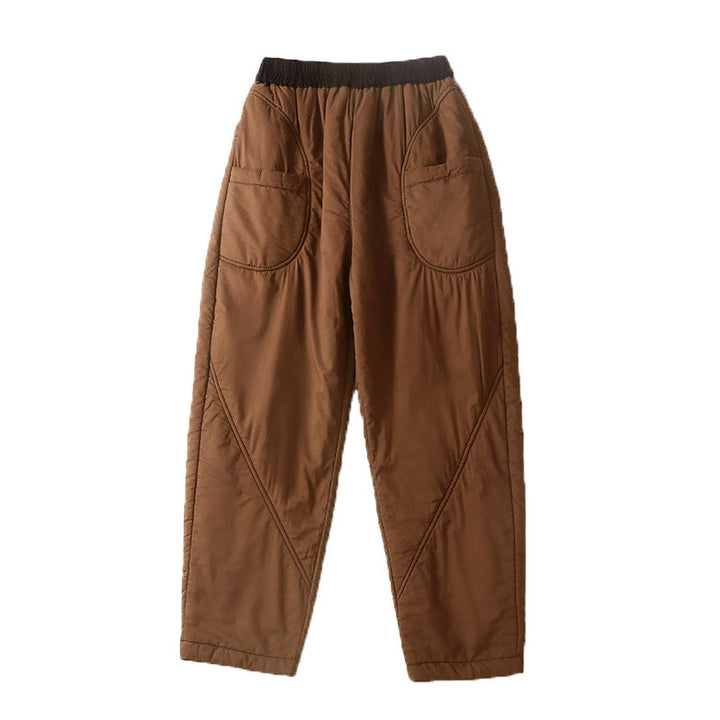 Pantalones tipo harem de invierno para mujer, lisos, con cintura elástica, gruesos, con bolsillos , de Buddha Stones. - image 2