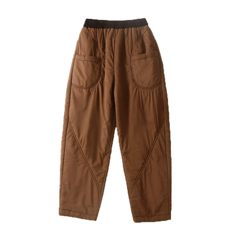 Pantalones tipo harem de invierno para mujer, lisos, con cintura elástica, gruesos, con bolsillos , de Buddha Stones. - image 2