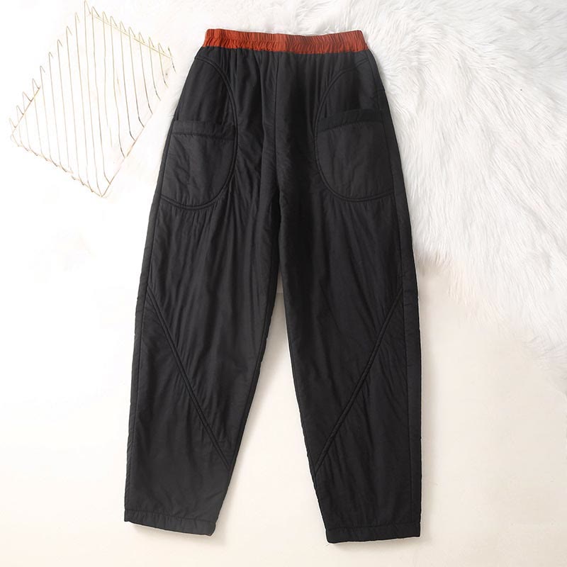 Pantalones tipo harem de invierno para mujer, lisos, con cintura elástica, gruesos, con bolsillos , de Buddha Stones. - Negro - US8-10，UK/AU12-14，EU40-42 (2XL) - image 3