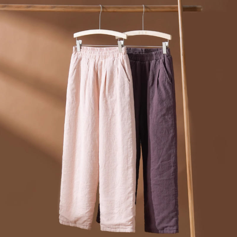 Pantalones térmicos de algodón liso para mujer, de pierna ancha, con bolsillos y Buddha Stones. - image 5