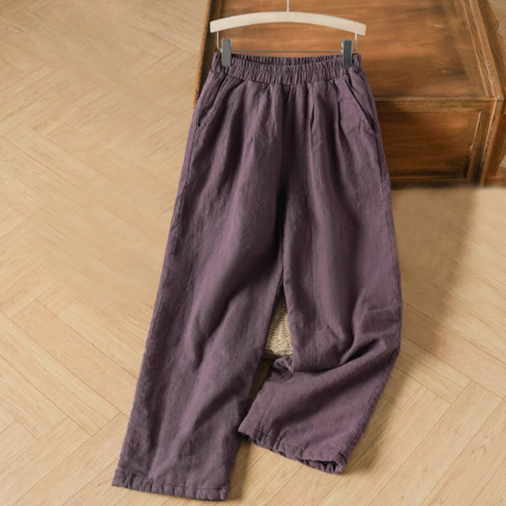 Pantalones térmicos de algodón liso para mujer, de pierna ancha, con bolsillos y Buddha Stones. - Púrpura - US8-10，UK/AU12-14，EU40-42 (2XL) - image 0