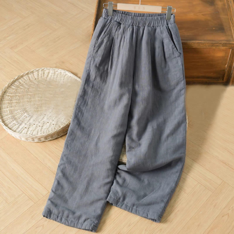 Pantalones térmicos de algodón liso para mujer, de pierna ancha, con bolsillos y Buddha Stones. - Gris pizarra claro - US8-10，UK/AU12-14，EU40-42 (2XL) - image 1
