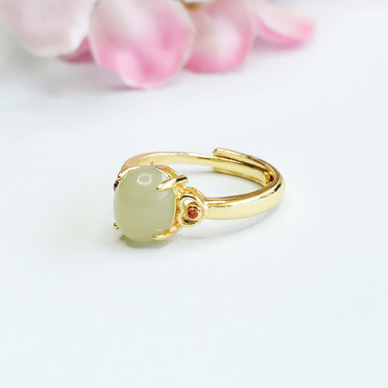 Anillo abierto de cobre con forma de corazón y jade hetiano natural con Buddha Stones - image 4