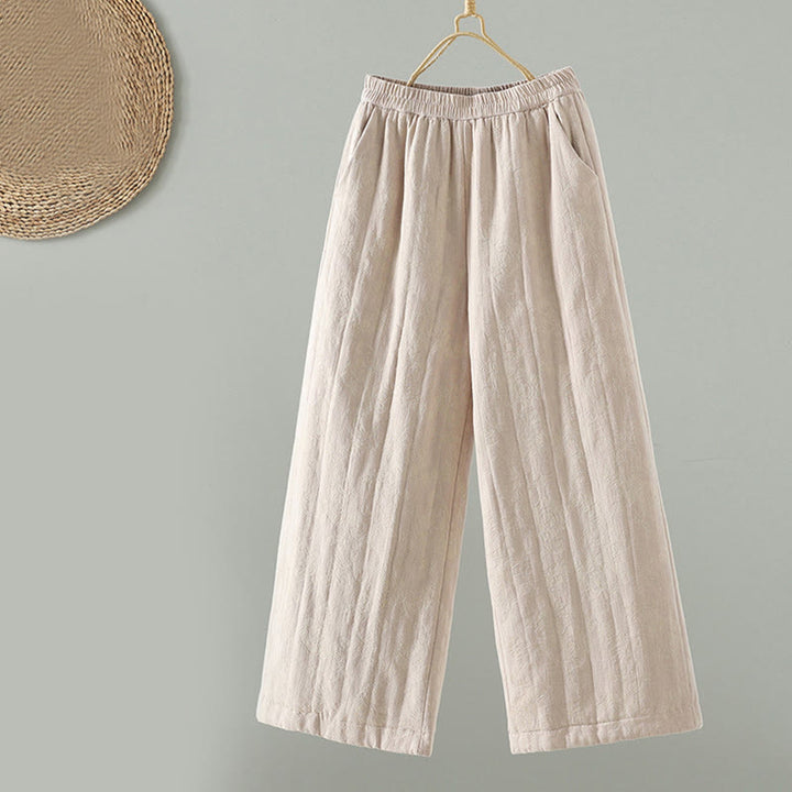 Pantalones térmicos de pierna ancha hasta el tobillo para mujer, con estampado de Buddha Stones, acolchados, de algodón jacquard y con bolsillos. - Blanco antiguo - US8-10，UK/AU12-14，EU40-42 (2XL) - image 10