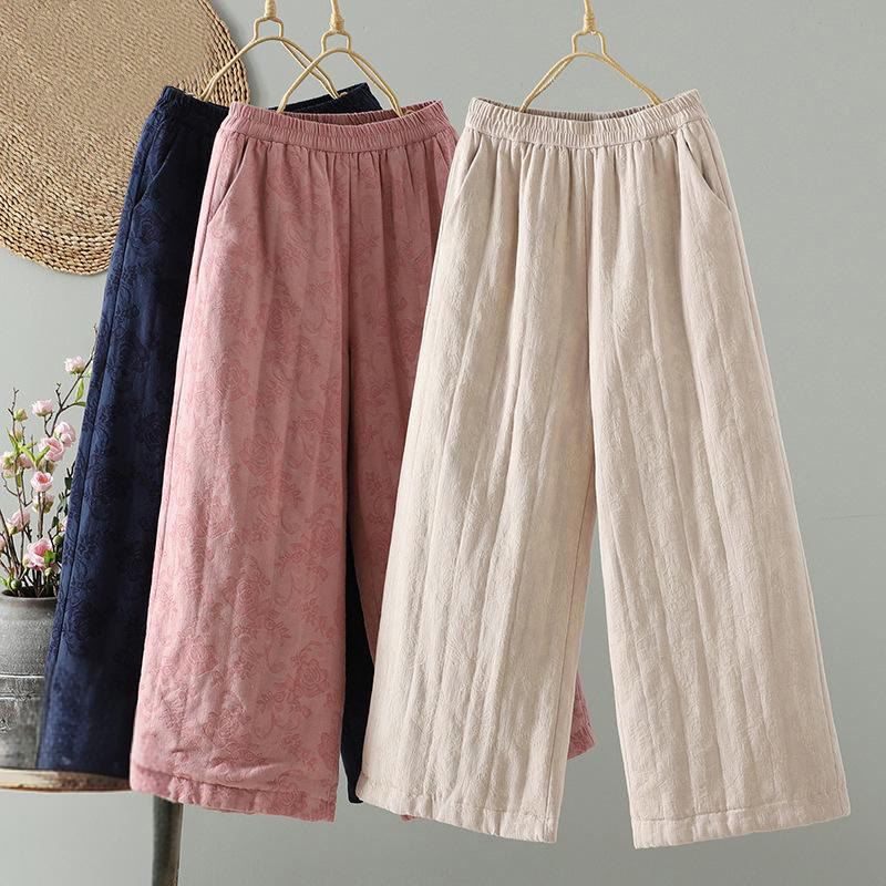 Pantalones térmicos de pierna ancha hasta el tobillo para mujer, con estampado de Buddha Stones, acolchados, de algodón jacquard y con bolsillos. - image 20