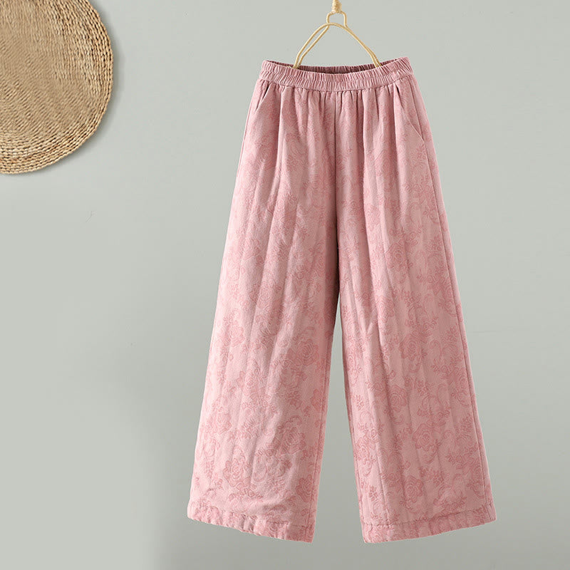 Pantalones térmicos de pierna ancha hasta el tobillo para mujer, con estampado de Buddha Stones, acolchados, de algodón jacquard y con bolsillos. - rosa claro - US8-10，UK/AU12-14，EU40-42 (2XL) - image 5