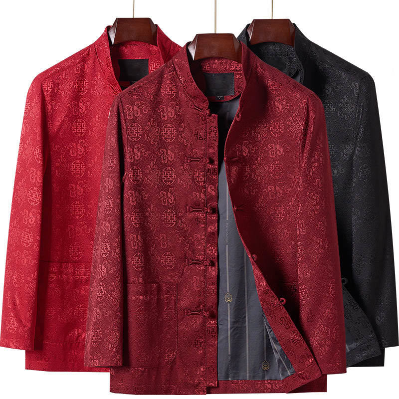 Chaqueta de traje Tang para hombre, de manga larga, cuello alto, con bordado de Buddha Stones y bolsillos. - image 13