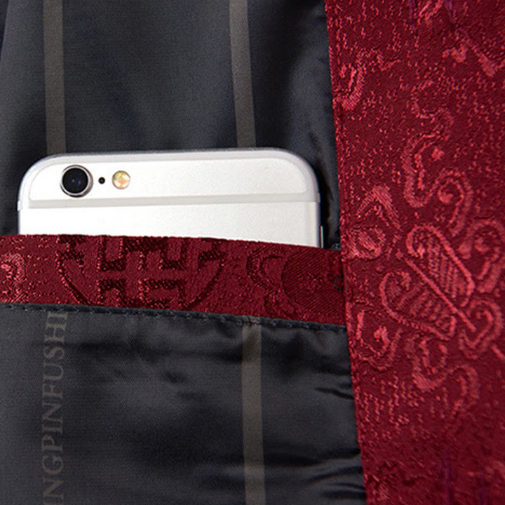 Chaqueta de traje Tang para hombre, de manga larga, cuello alto, con bordado de Buddha Stones y bolsillos. - image 8