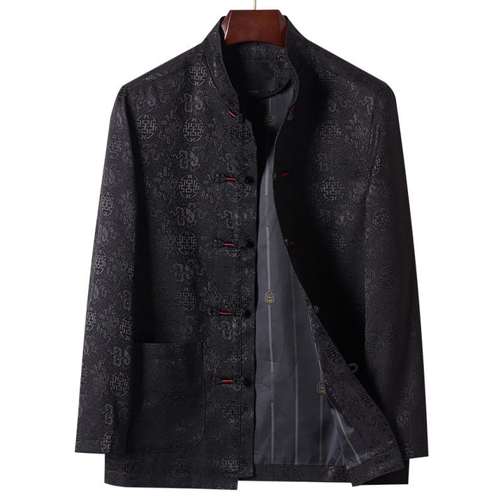 Chaqueta de traje Tang para hombre, de manga larga, cuello alto, con bordado de Buddha Stones y bolsillos. - Negro - US/UK/AU42, EU52 (3XL) - image 11
