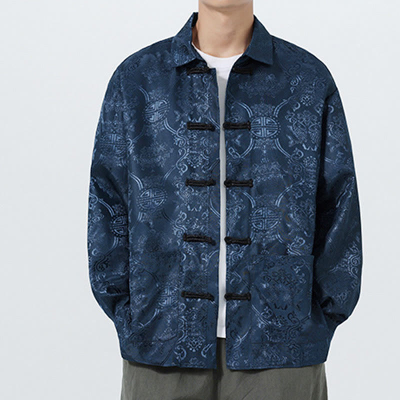 Traje Tang para hombre, chaqueta de manga larga con solapa jacquard de primavera con estampado de Buddha Stones de rana y bolsillos. - image 5