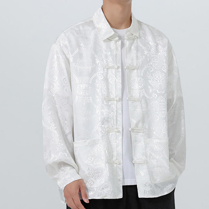 Traje Tang para hombre, chaqueta de manga larga con solapa jacquard de primavera con estampado de Buddha Stones de rana y bolsillos. - image 26