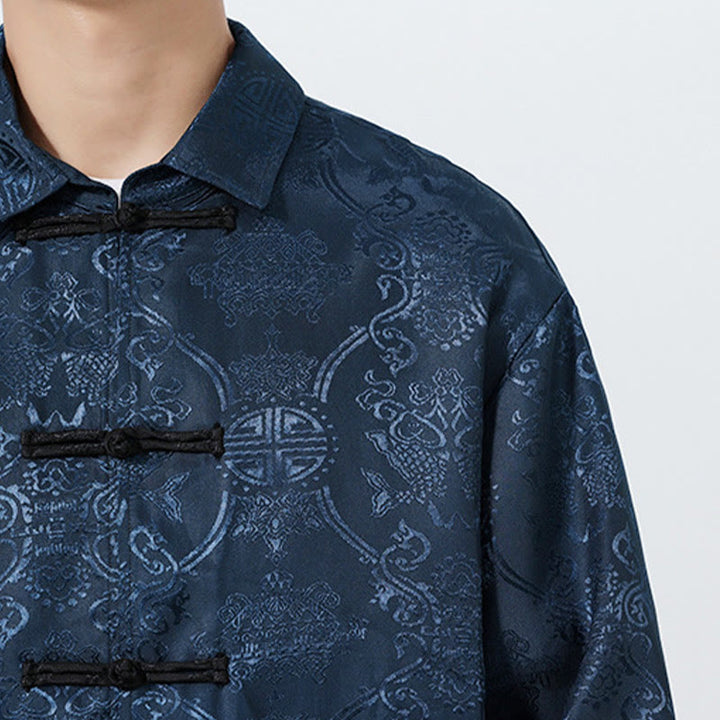 Traje Tang para hombre, chaqueta de manga larga con solapa jacquard de primavera con estampado de Buddha Stones de rana y bolsillos. - image 8