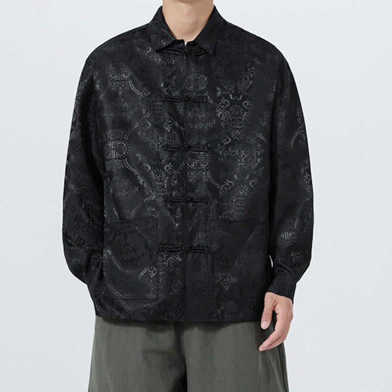 Traje Tang para hombre, chaqueta de manga larga con solapa jacquard de primavera con estampado de Buddha Stones de rana y bolsillos. - Negro - US/UK/AU46, EU56 (5XL) - image 10