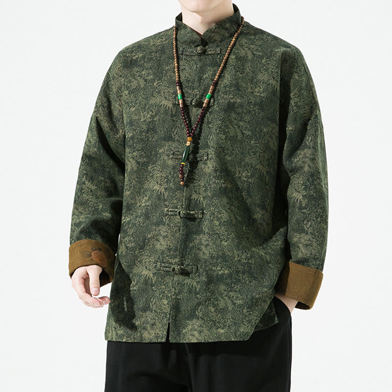 Chaqueta de algodón de manga larga para hombre con estampado floral primaveral y botones de rana chinos, con Buddha Stones. - image 2