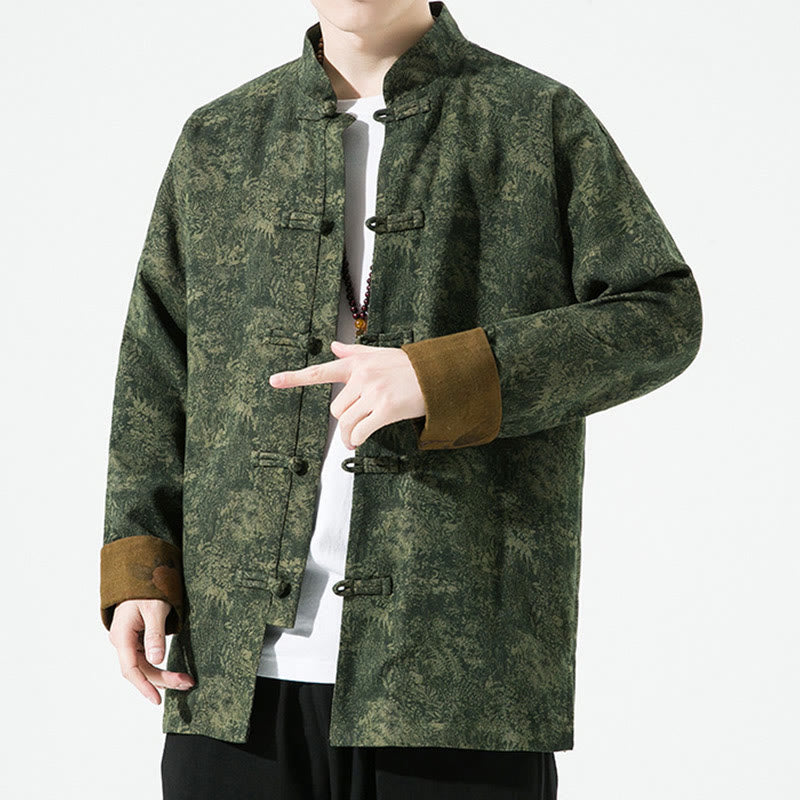 Chaqueta de algodón de manga larga para hombre con estampado floral primaveral y botones de rana chinos, con Buddha Stones. - image 4