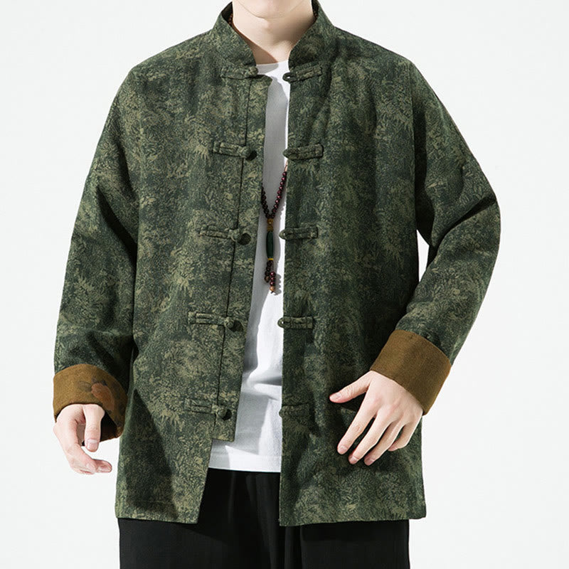 Chaqueta de algodón de manga larga para hombre con estampado floral primaveral y botones de rana chinos, con Buddha Stones. - image 6