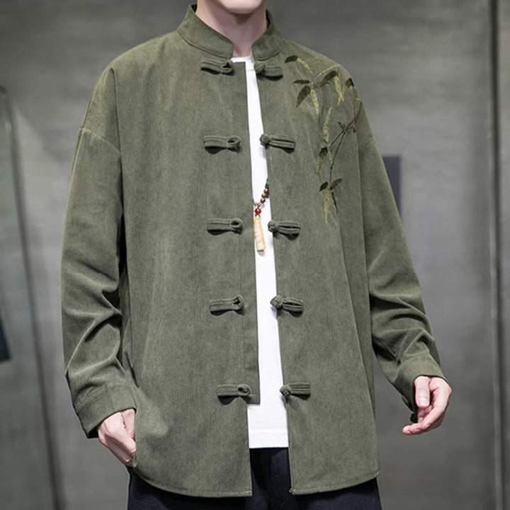 Chaqueta de pana de algodón de manga larga para hombre con bordado chino de bambú y Buddha Stones de primavera. - image 2