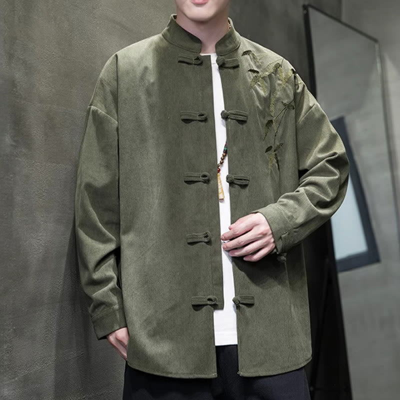 Chaqueta de pana de algodón de manga larga con botones de rana para hombre, bordada con Buddha Stones, estilo chino, de bambú, primavera - image 5