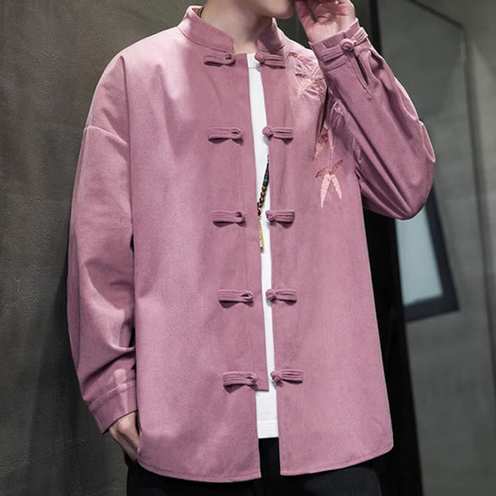 Chaqueta de pana de algodón de manga larga para hombre con bordado chino de bambú y Buddha Stones de primavera. - image 22