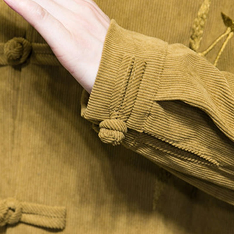 Chaqueta de pana de algodón de manga larga con botones de rana para hombre, bordada con Buddha Stones, estilo chino, de bambú, primavera - image 17