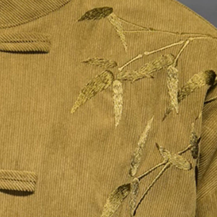 Chaqueta de pana de algodón de manga larga para hombre con bordado chino de bambú y Buddha Stones de primavera. - image 15