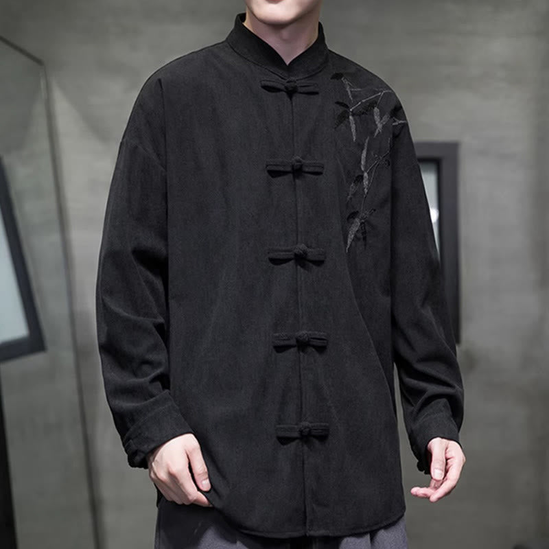 Chaqueta de pana de algodón de manga larga para hombre con bordado chino de bambú y Buddha Stones de primavera. - image 35