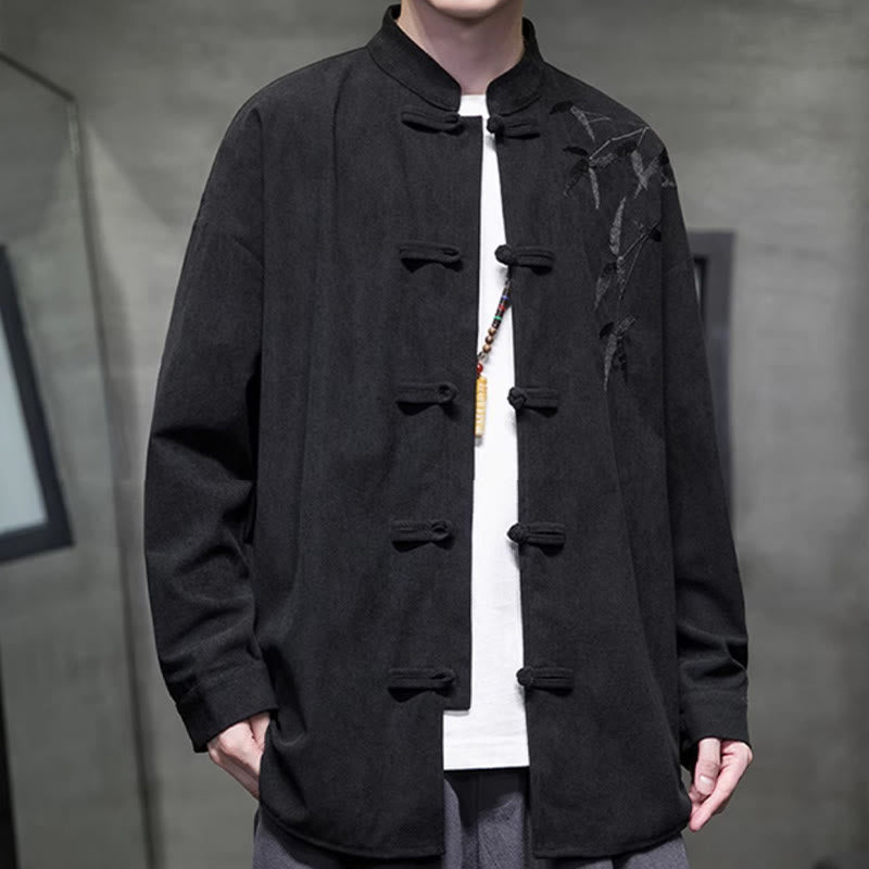 Chaqueta de pana de algodón de manga larga con botones de rana para hombre, bordada con Buddha Stones, estilo chino, de bambú, primavera - image 32