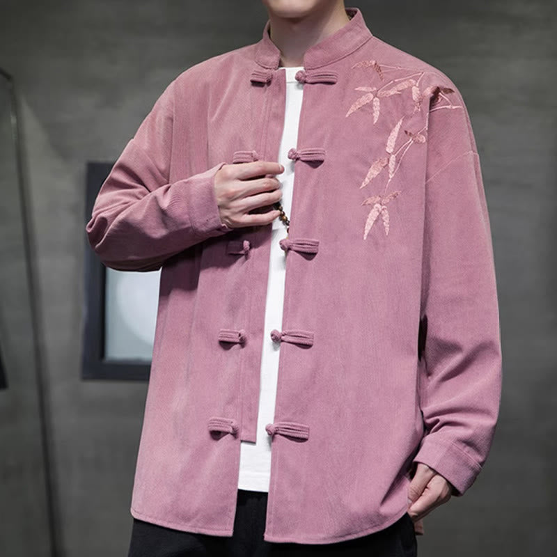 Chaqueta de pana de algodón de manga larga con botones de rana para hombre, bordada con Buddha Stones, estilo chino, de bambú, primavera - image 23