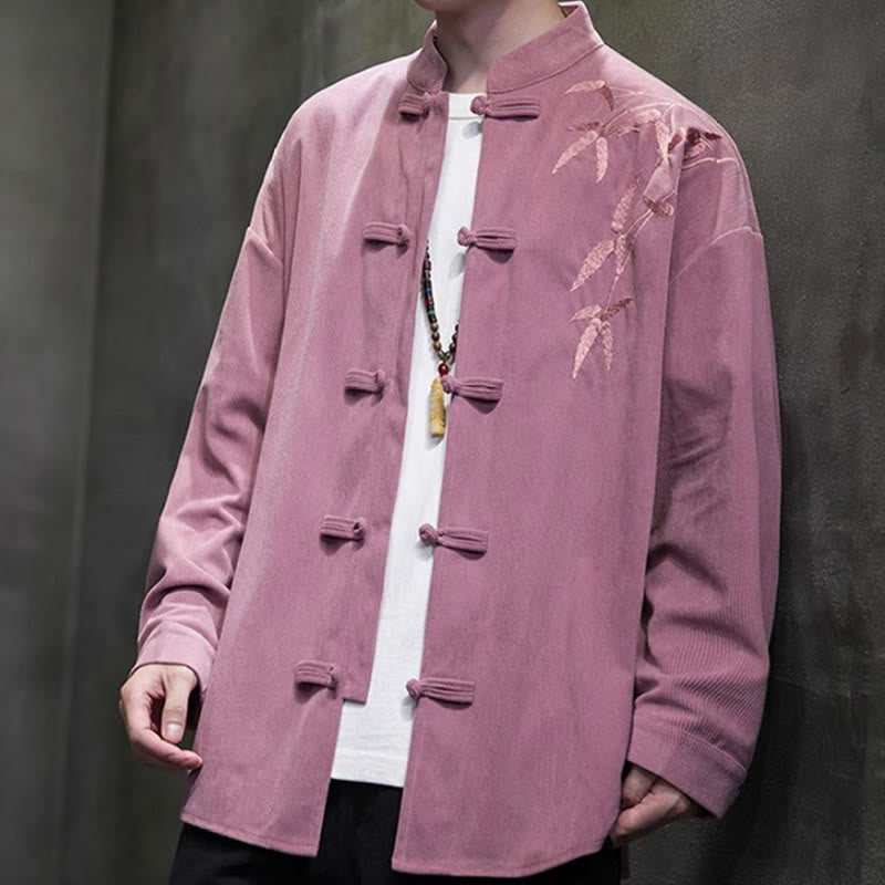 Chaqueta de pana de algodón de manga larga con botones de rana para hombre, bordada con Buddha Stones, estilo chino, de bambú, primavera - image 25