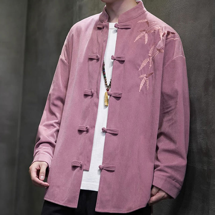 Chaqueta de pana de algodón de manga larga con botones de rana para hombre, bordada con Buddha Stones, estilo chino, de bambú, primavera - image 25