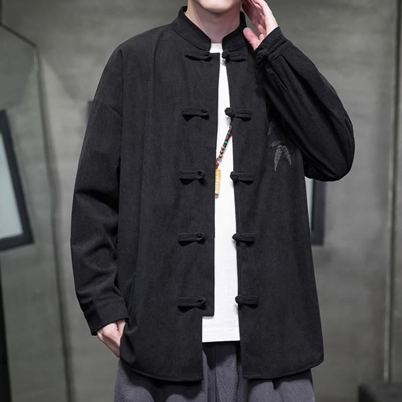 Chaqueta de pana de algodón de manga larga con botones de rana para hombre, bordada con Buddha Stones, estilo chino, de bambú, primavera - image 33