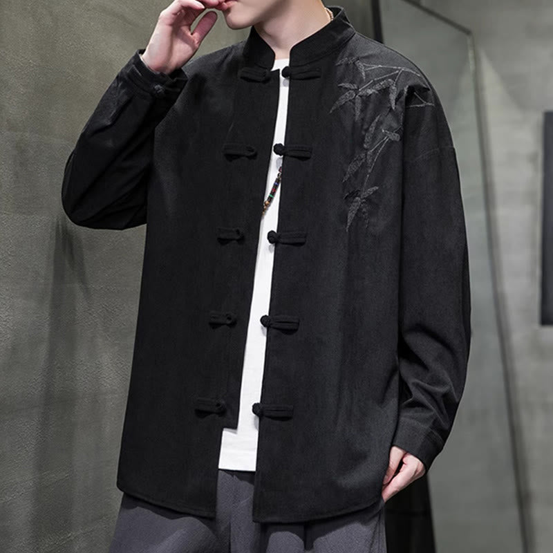 Chaqueta de pana de algodón de manga larga para hombre con bordado chino de bambú y Buddha Stones de primavera. - image 36