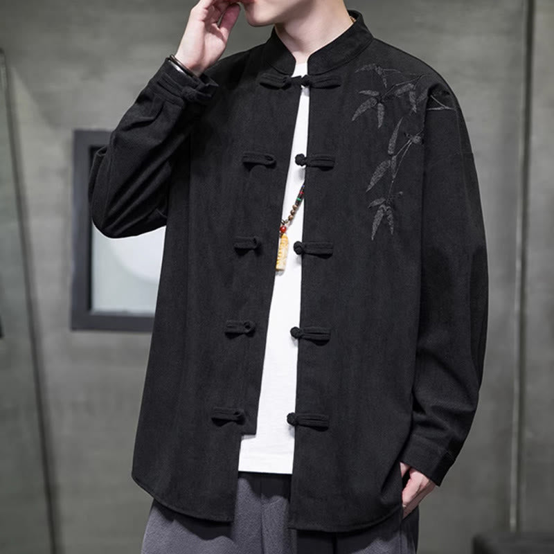 Chaqueta de pana de algodón de manga larga con botones de rana para hombre, bordada con Buddha Stones, estilo chino, de bambú, primavera - image 30