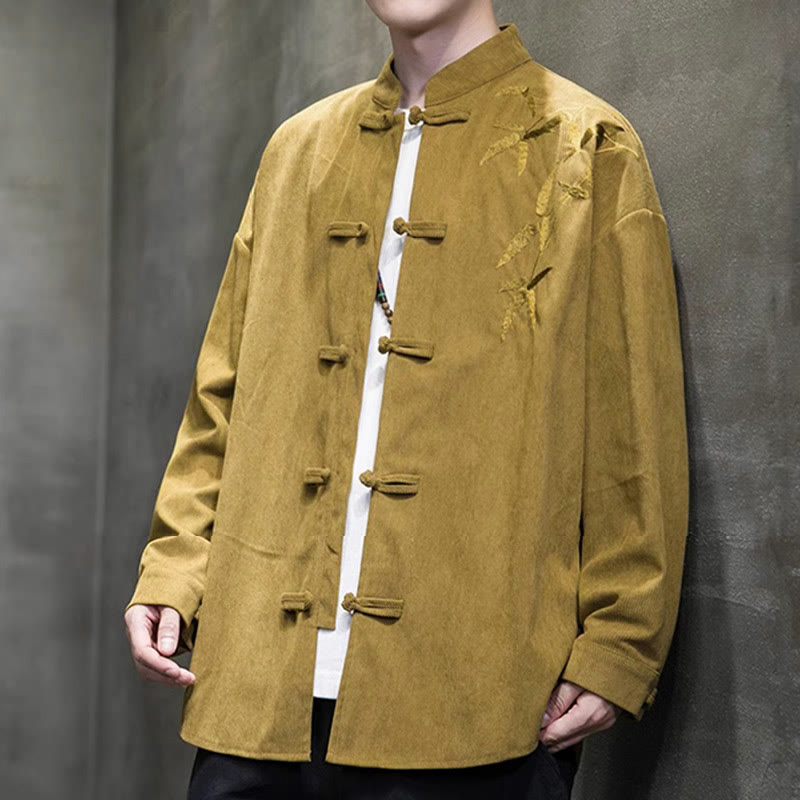 Chaqueta de pana de algodón de manga larga con botones de rana para hombre, bordada con Buddha Stones, estilo chino, de bambú, primavera - image 13